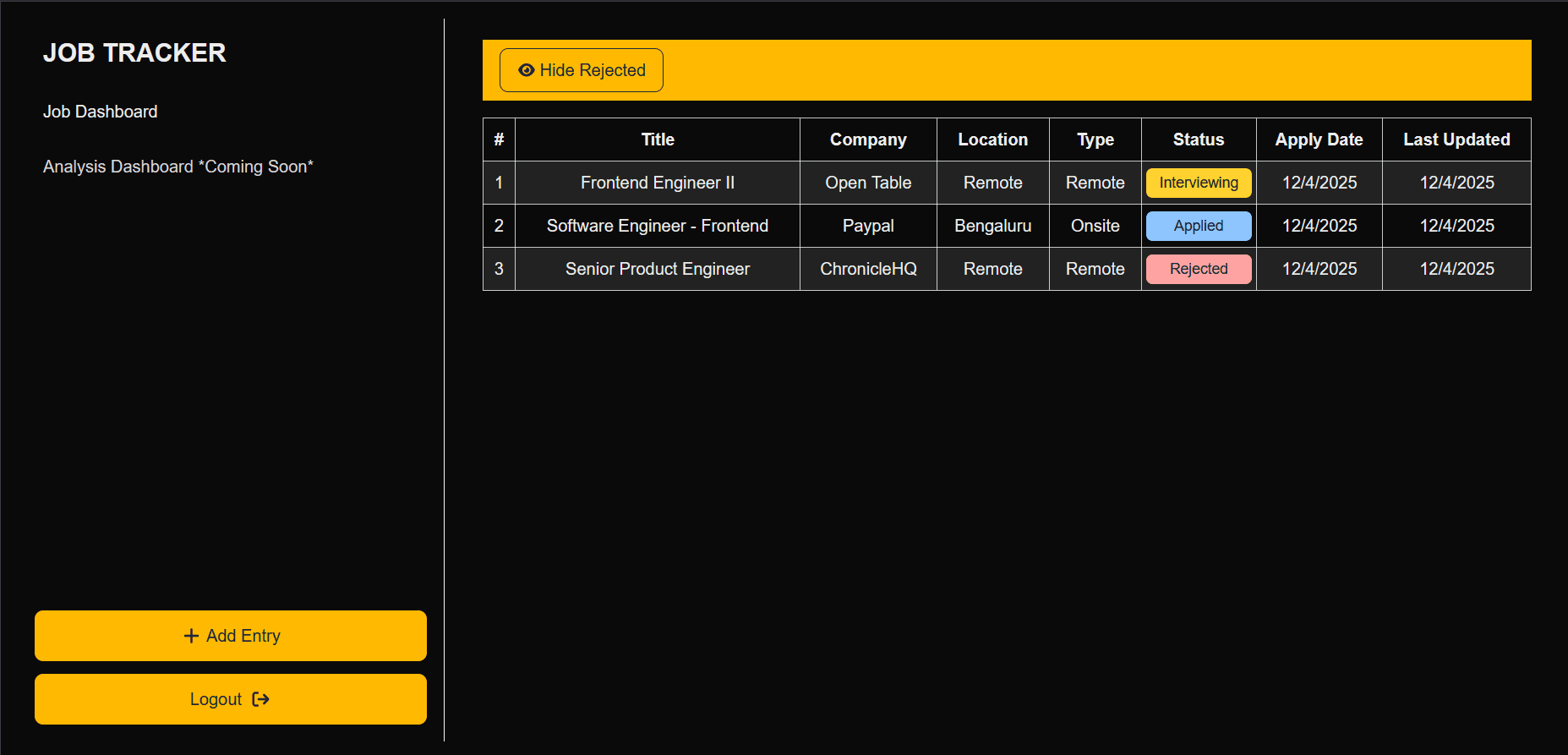 Job Application Tracker Screenshot